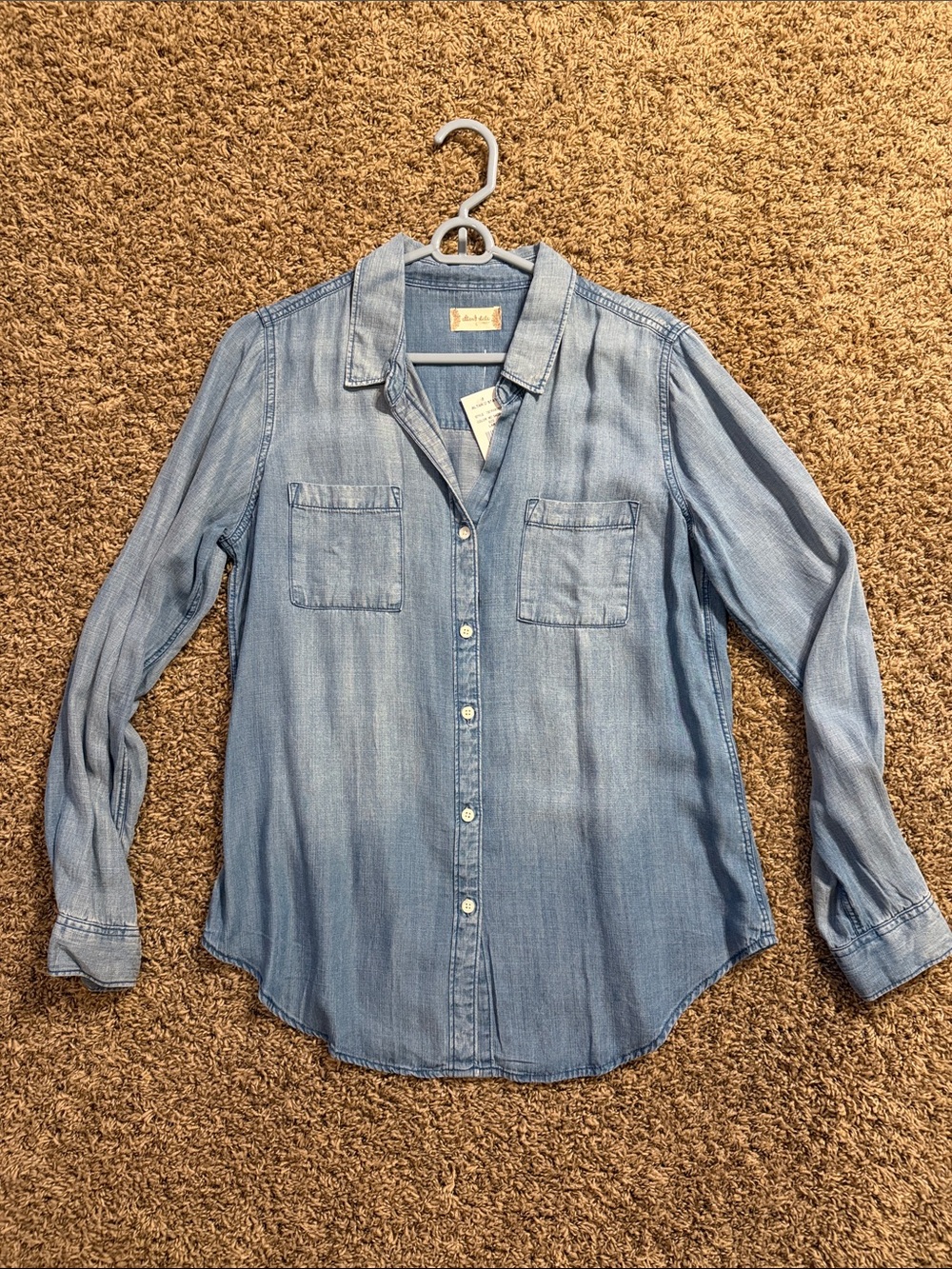 Altar'd State Washed Denim Button-Up Shirt in Light Blue